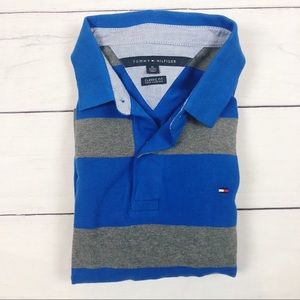 Tommy Hilfiger Mens Blue Gray Striped Polo Shirt